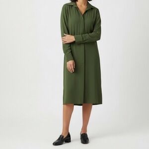 Norma Kamali Kulture Green Collared Long Sleeve‎ Shirt Dress Size S Holiday